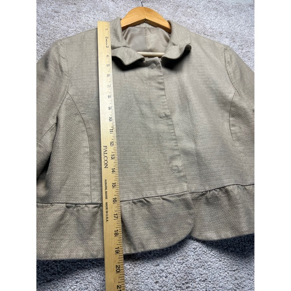 VTG Button Sheath Jacket Cropped Ruffle Hem 3/4 Sleeve Linen Blend Career Retro - Picture 8 of 11